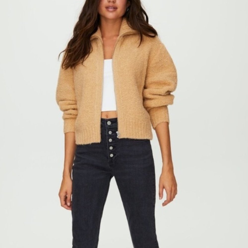 Aritzia Wilfred Marilyn Alpaca Wool Zip Up  Cardigan Sweater Sanders Sz Medium - Picture 3 of 9